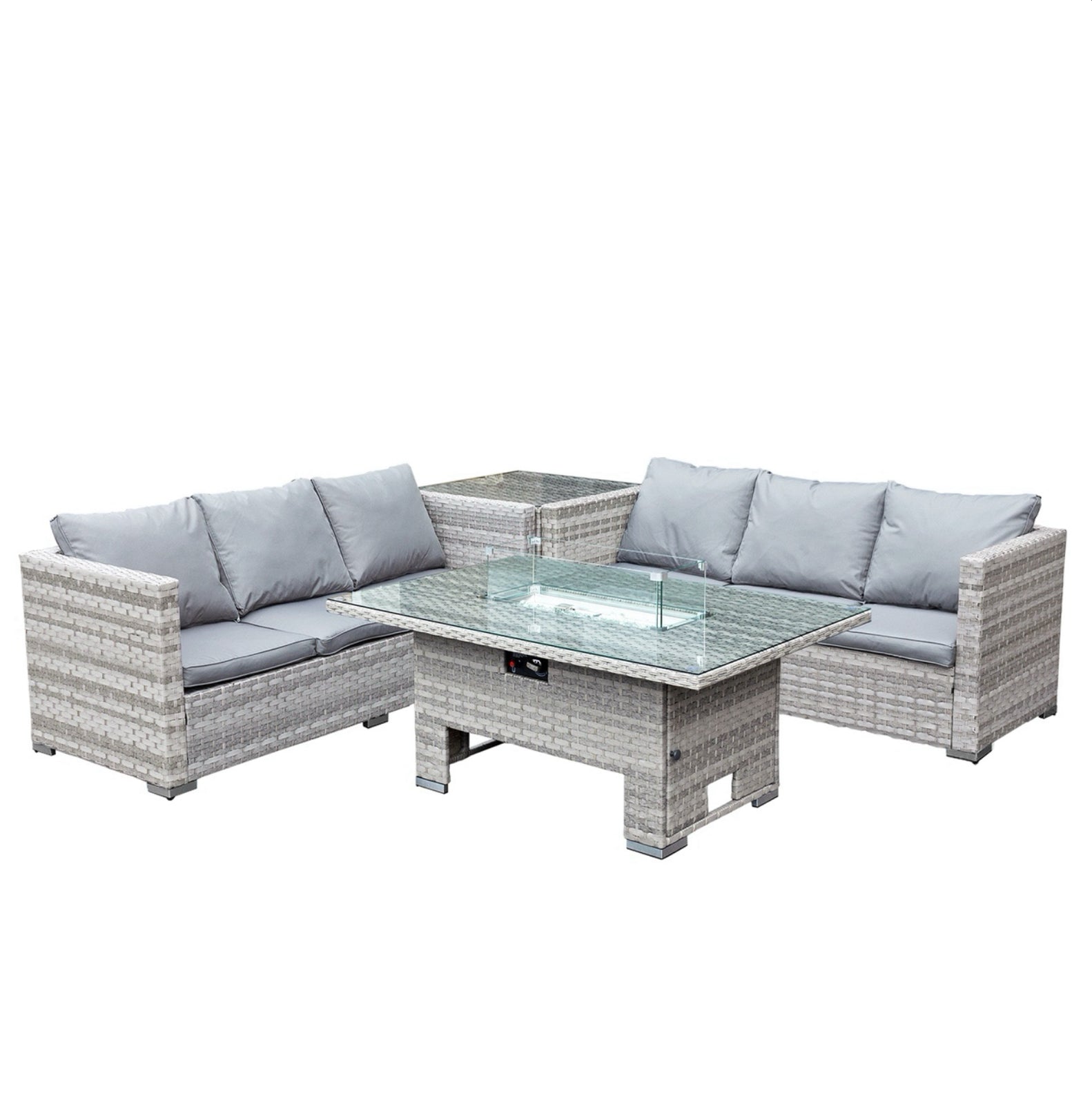 Oseasons Malta Rattan 6 Seat Rising Firepit Corner Set in Dove Grey