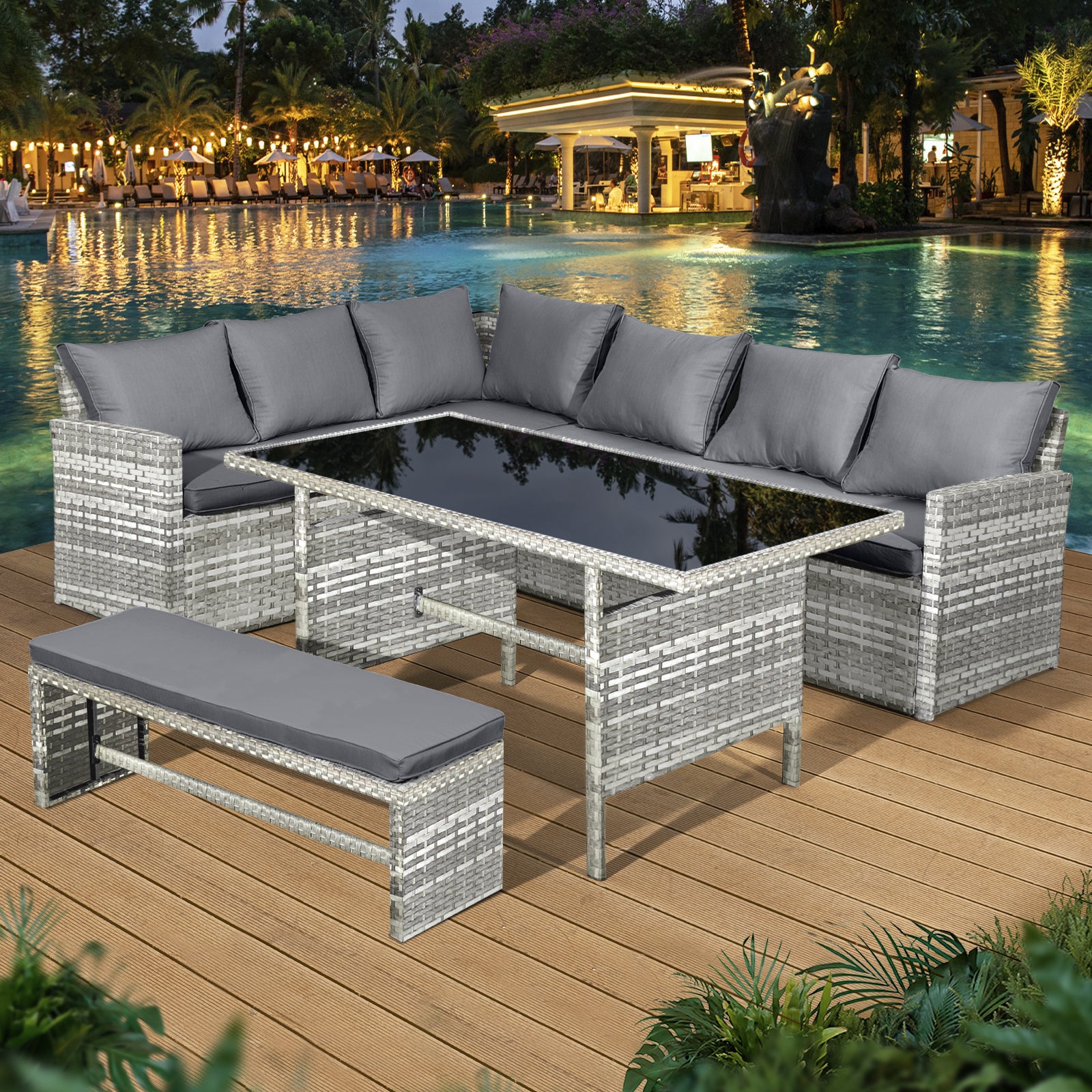 Oseasons Fiji Rattan 8 Seat Corner Dining Set in Dove Grey