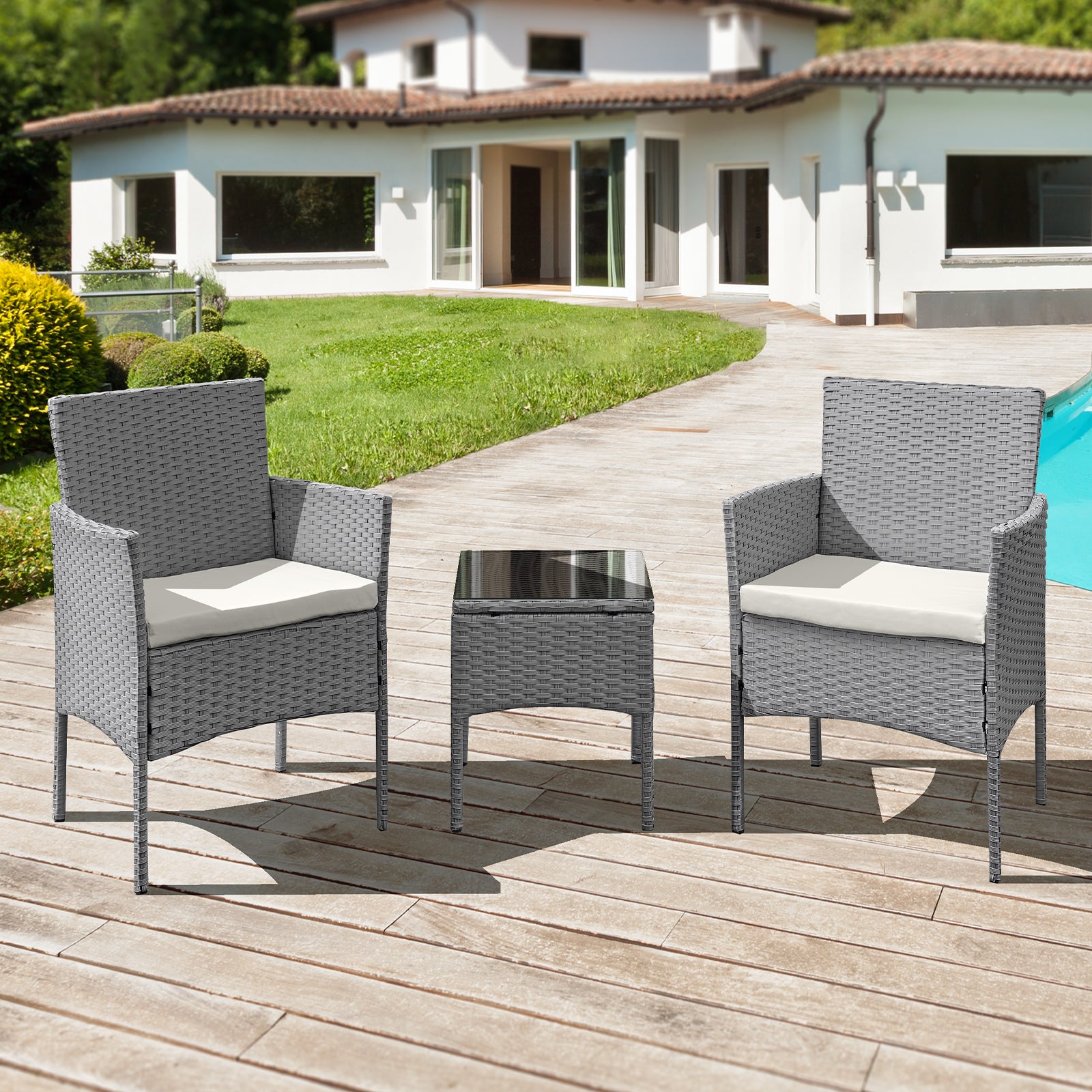 Oseasons Antigua Rattan 2 Seat Tea for Two Set in Grey