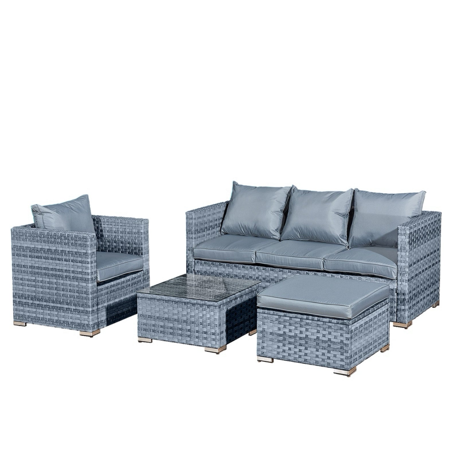 Oseasons Acorn Rattan 5 Seat Lounge Sofa Set in Ocean Grey with Grey Cushions