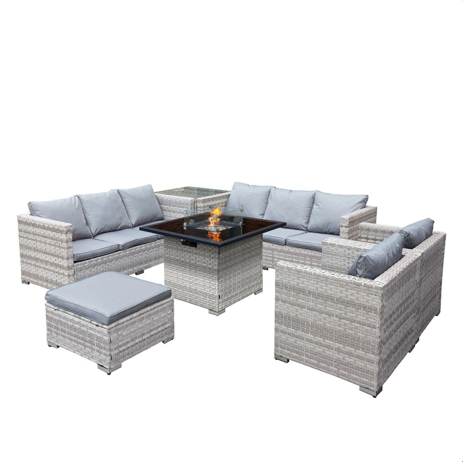 Oseasons Malta XS Rattan 9 Seat U-Shape Firepit Set in Dove Grey