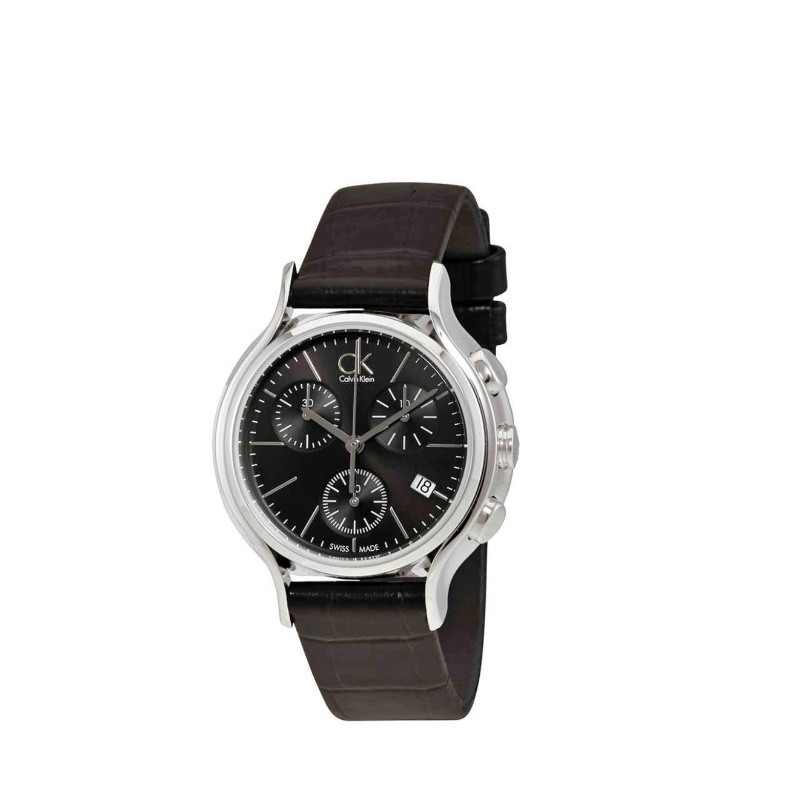 Calvin Klein Skirt Silver Chronograph Black Leather Ladies Watch K2U291C1