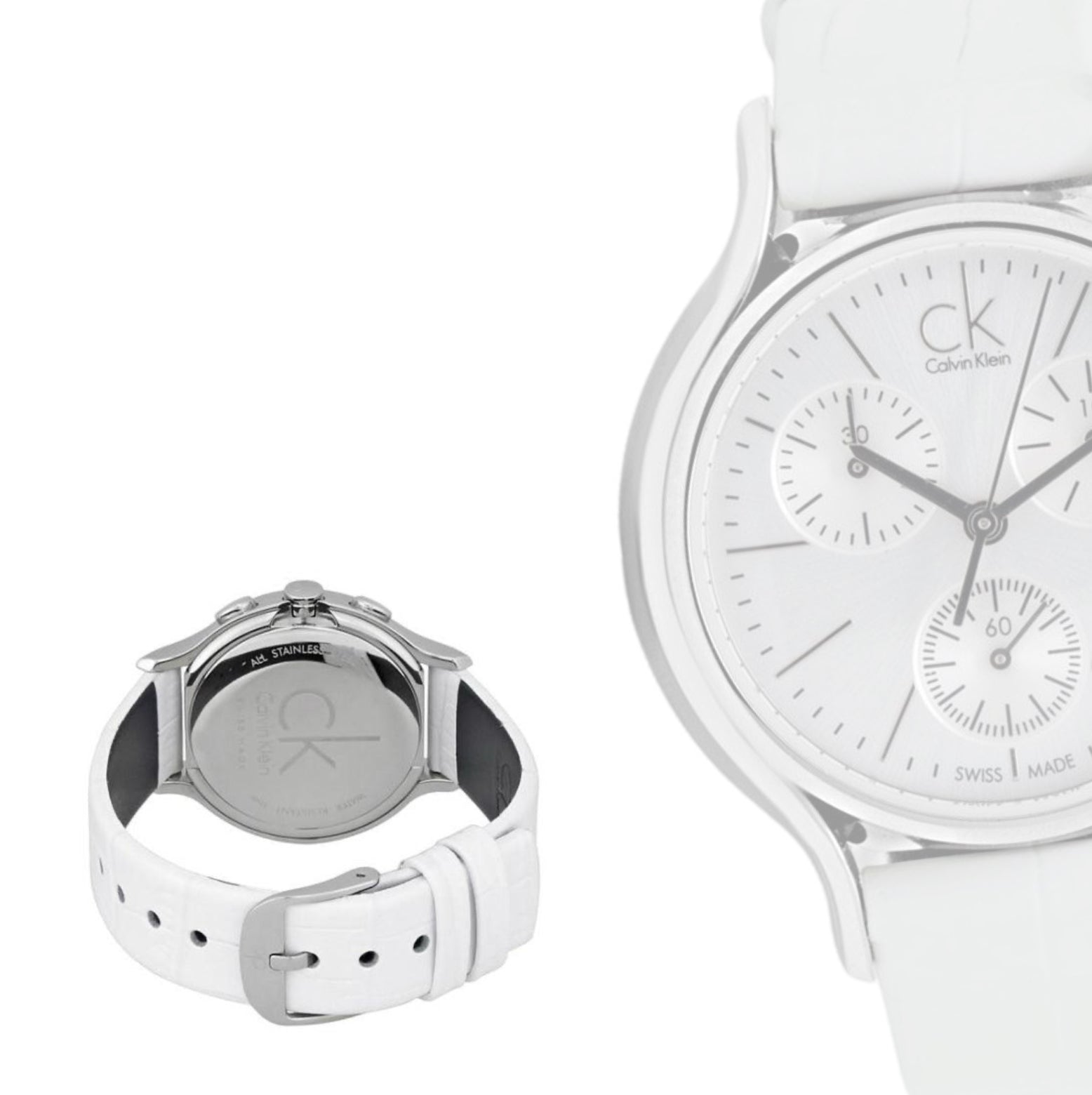 Calvin Klein Skirt Silver Chronograph White Leather Ladies Watch K2U291L6