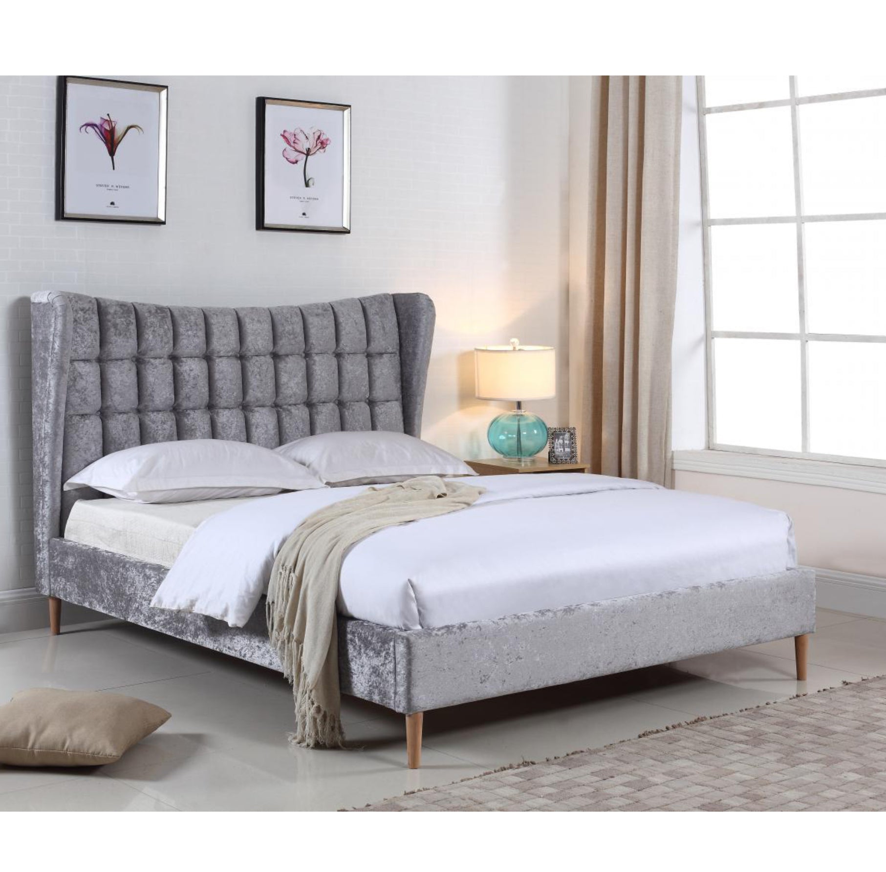 Mahala Crushed Velvet King Size Bed Silver