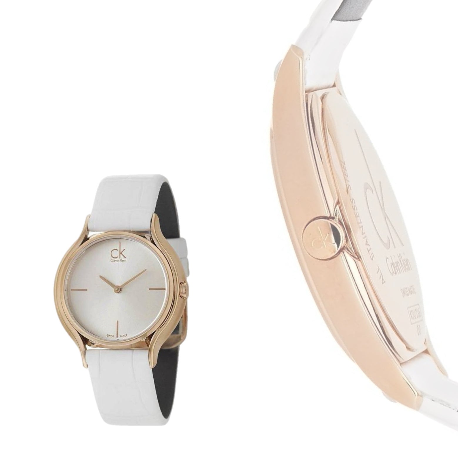 Calvin Klein Skirt Gold Swiss White Leather Ladies Watch K2U236K6