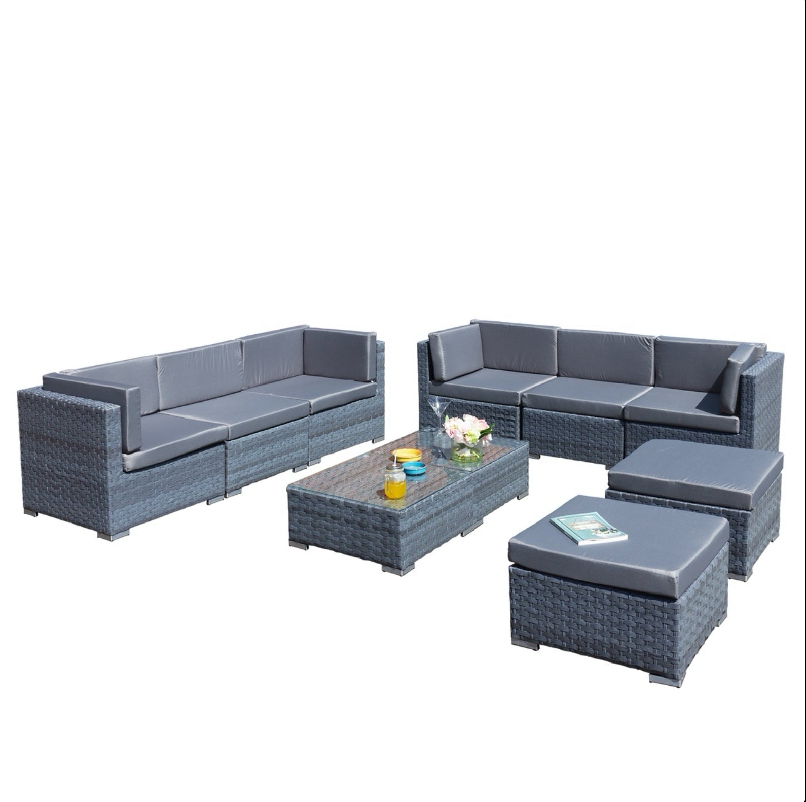 Oseasons Trinidad Deluxe Rattan 8 Seat Modular Sofa Set in Ocean Grey