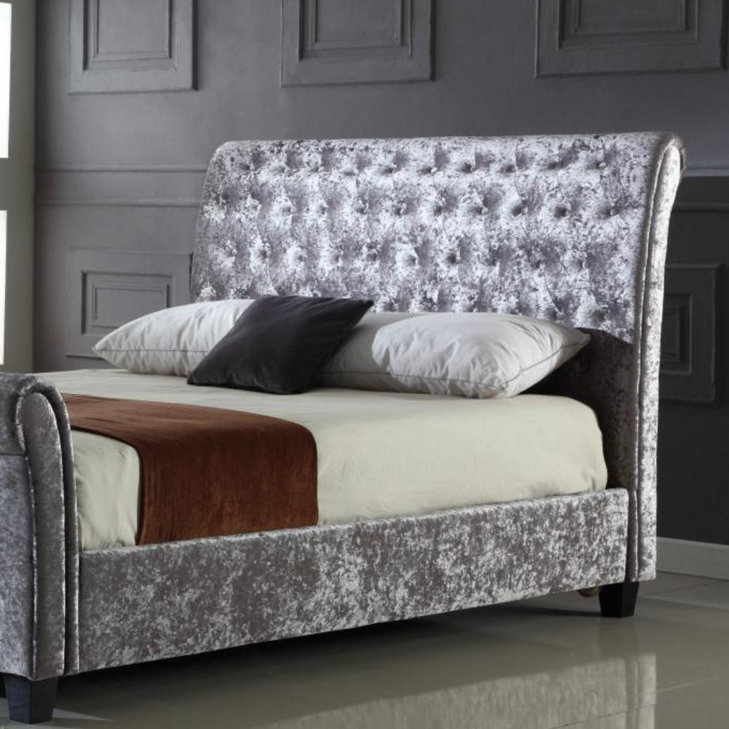 Serenity Crushed Velvet King Size Bed Silver