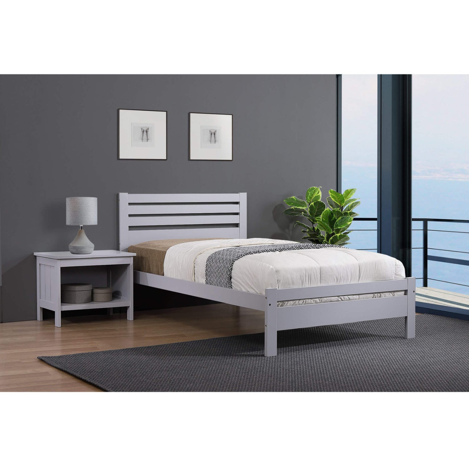 Astley Single Bed Solid Hardwood Grey