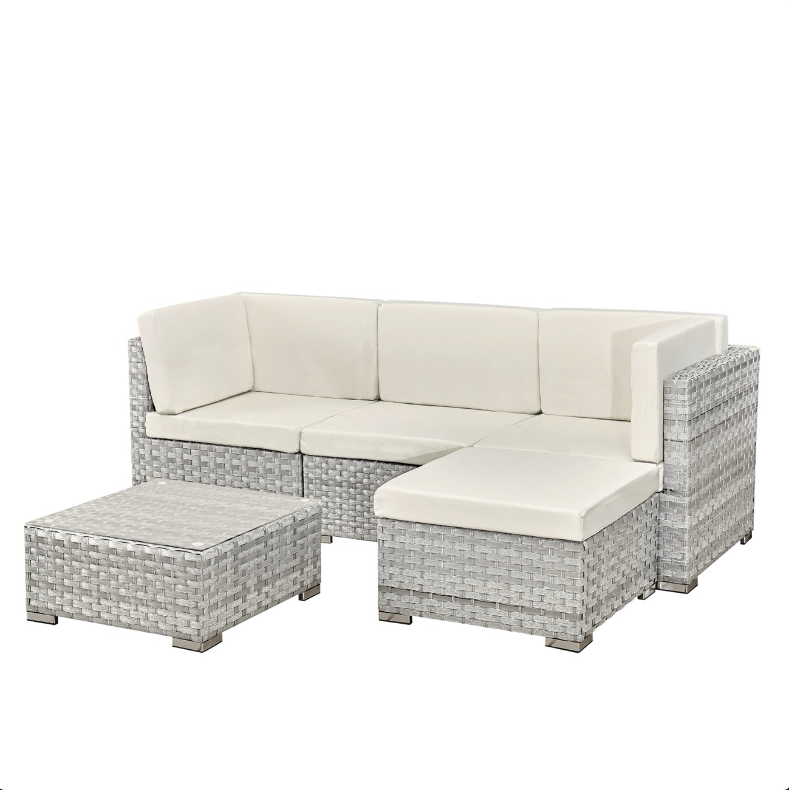 Oseasons Trinidad Rattan 4 Seat Modular Chaise Lounge Set in Dove Grey