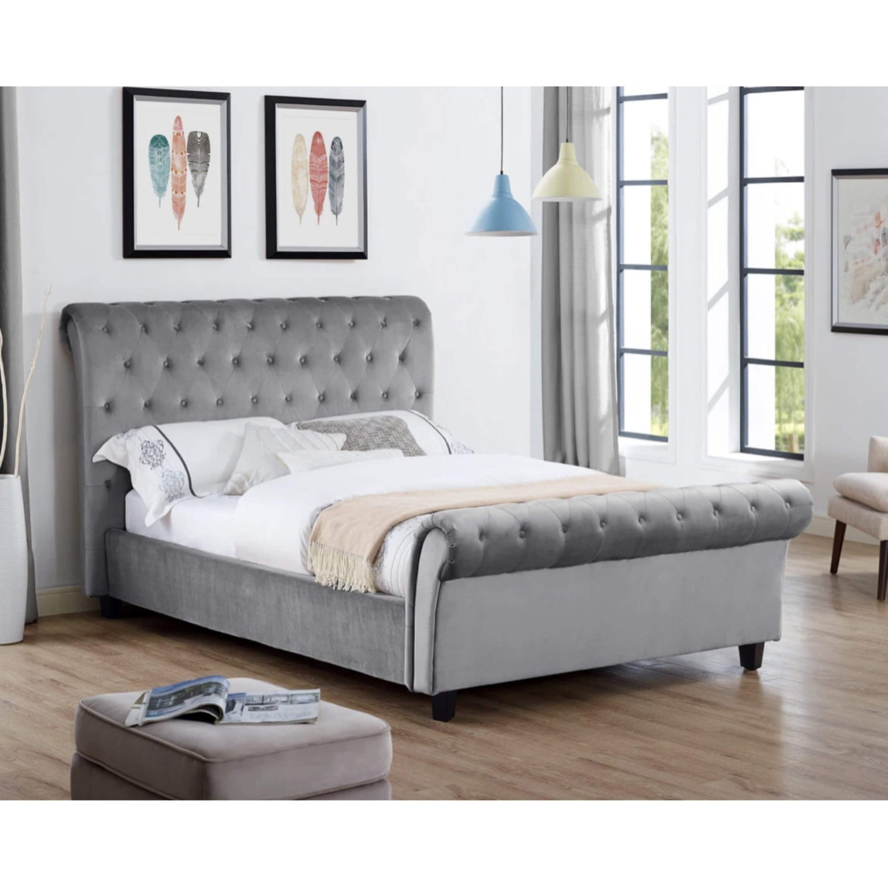 Casablanca (Serenity) Velvet Double Bed Silver