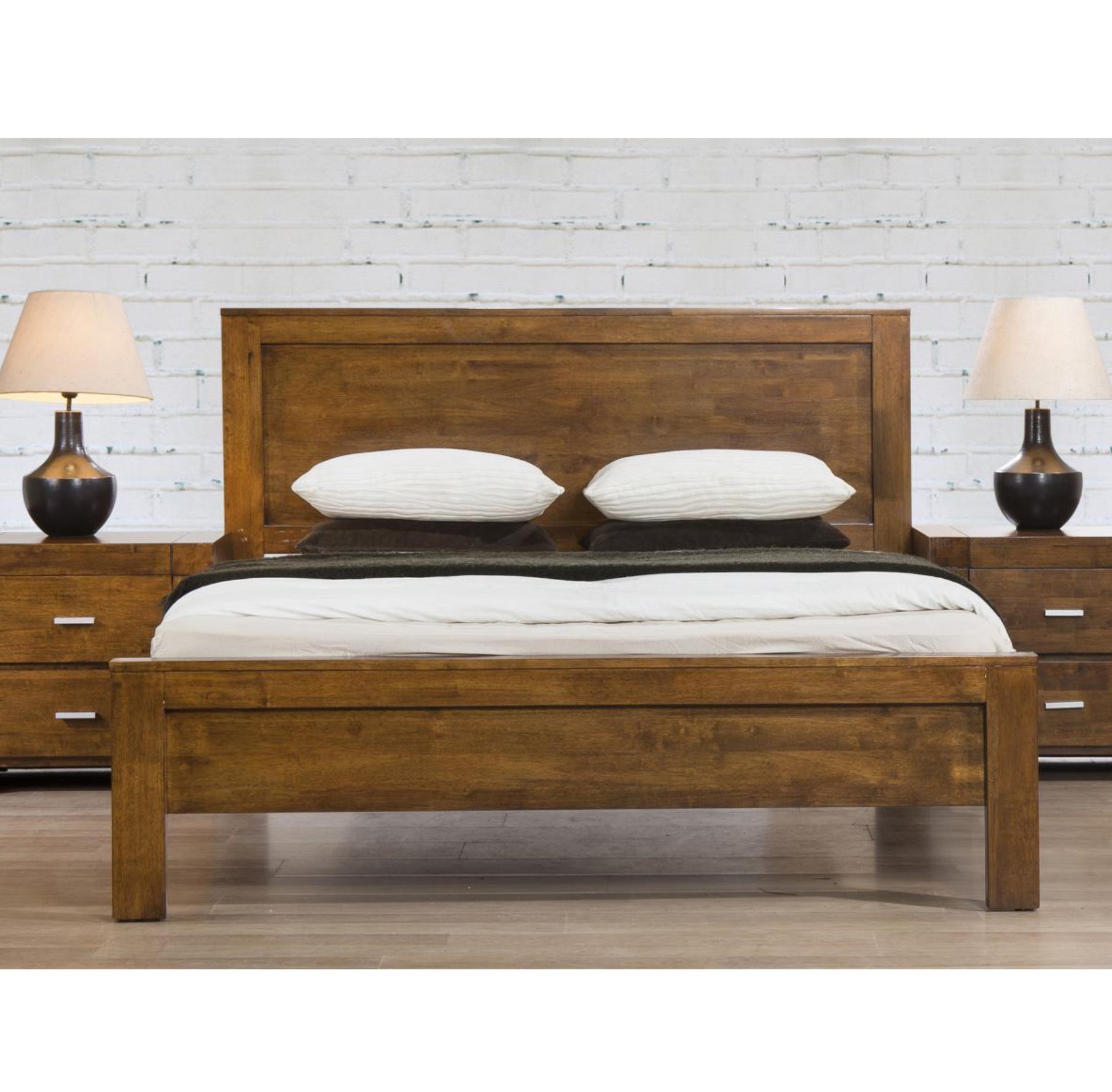 California King Size Bed Solid Rubberwood Rustic Oak