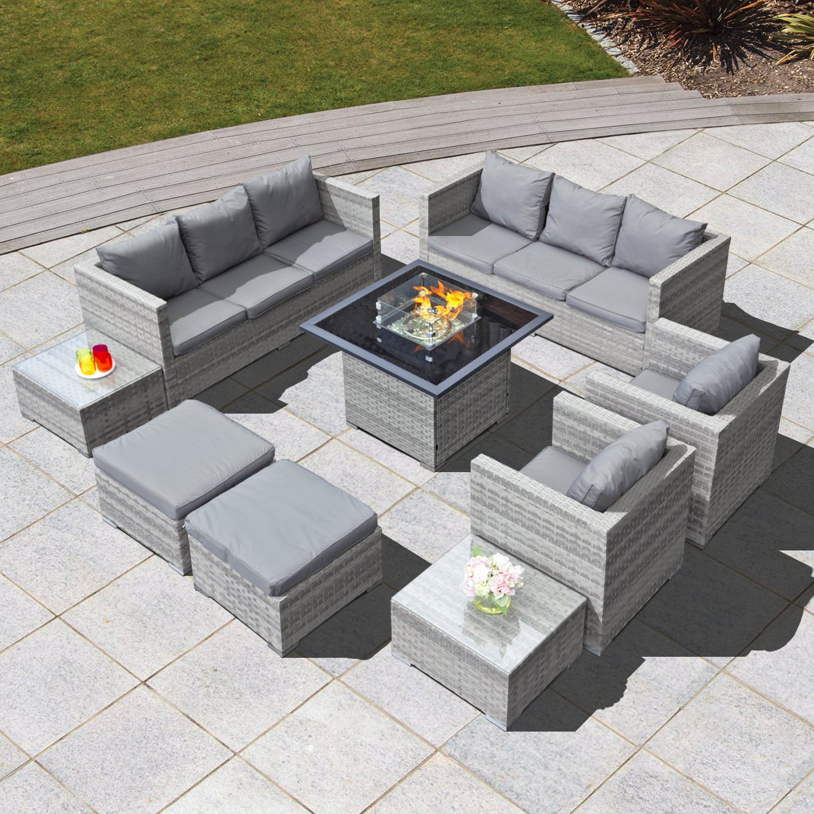 Oseasons Acorn Deluxe Rattan 10 Seat Firepit Modular Set in Dove Grey