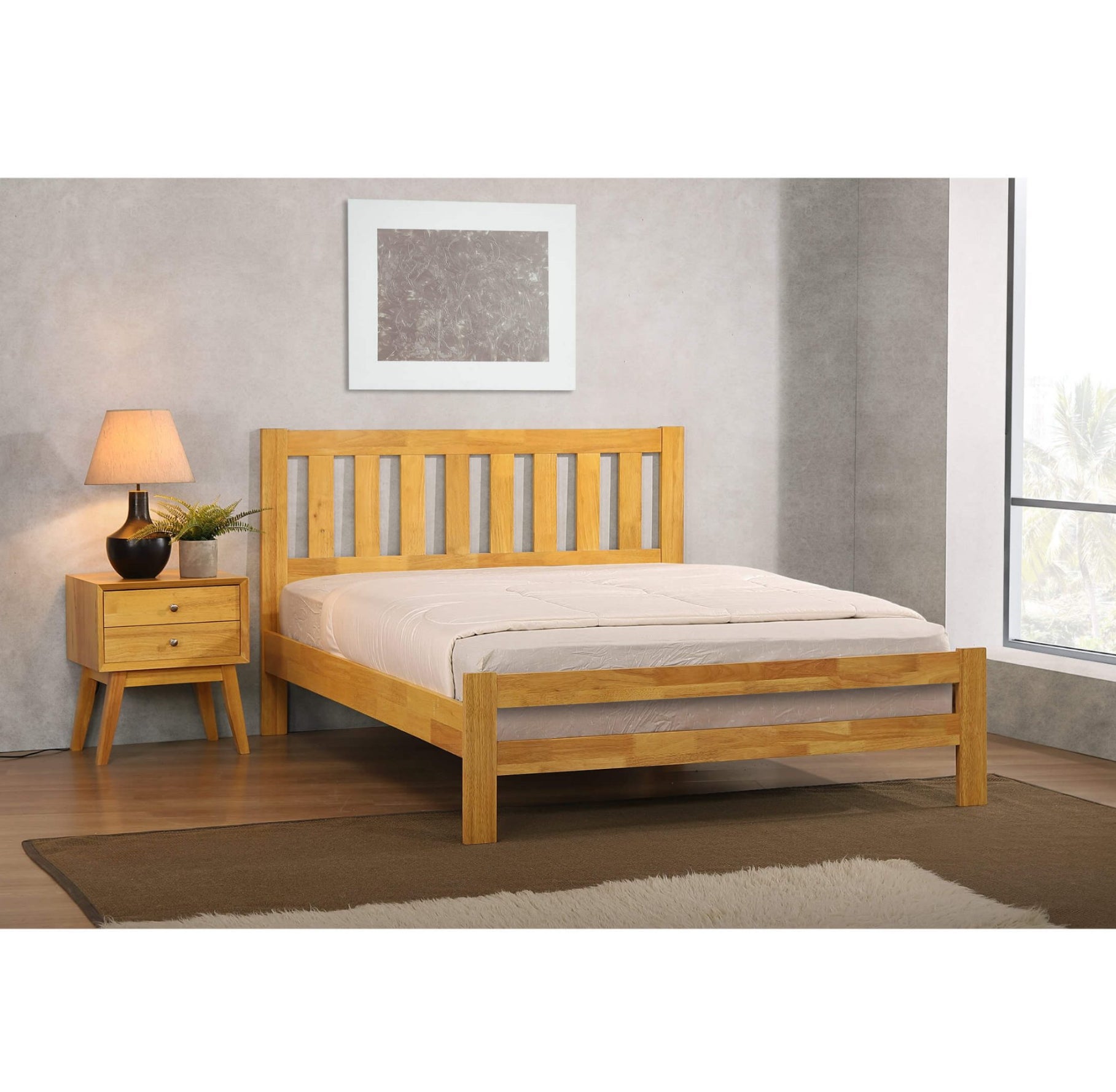 Kempton King Size Bed Solid Hardwood Natural Oak