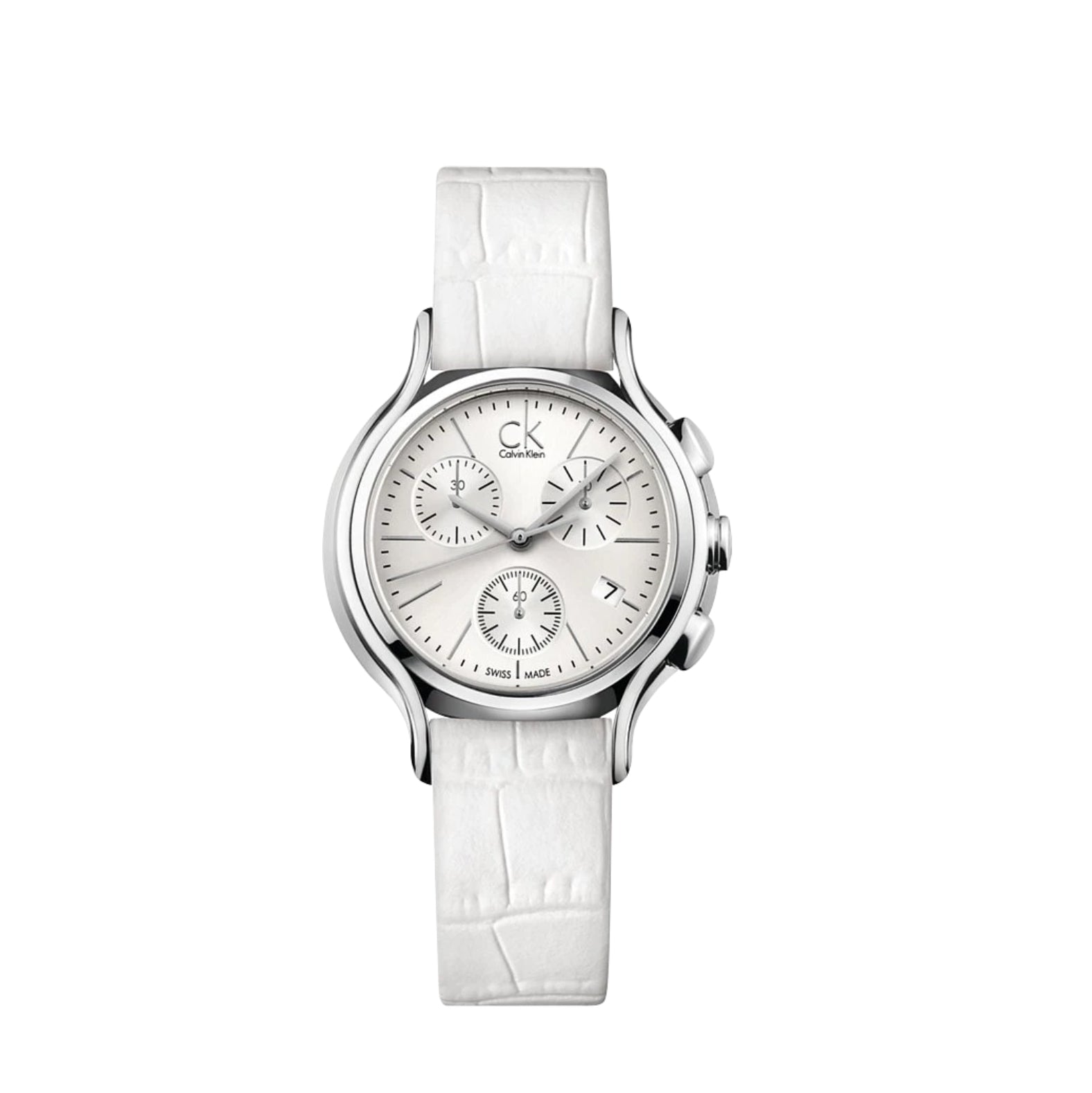 Calvin Klein Skirt Silver Chronograph White Leather Ladies Watch K2U291L6