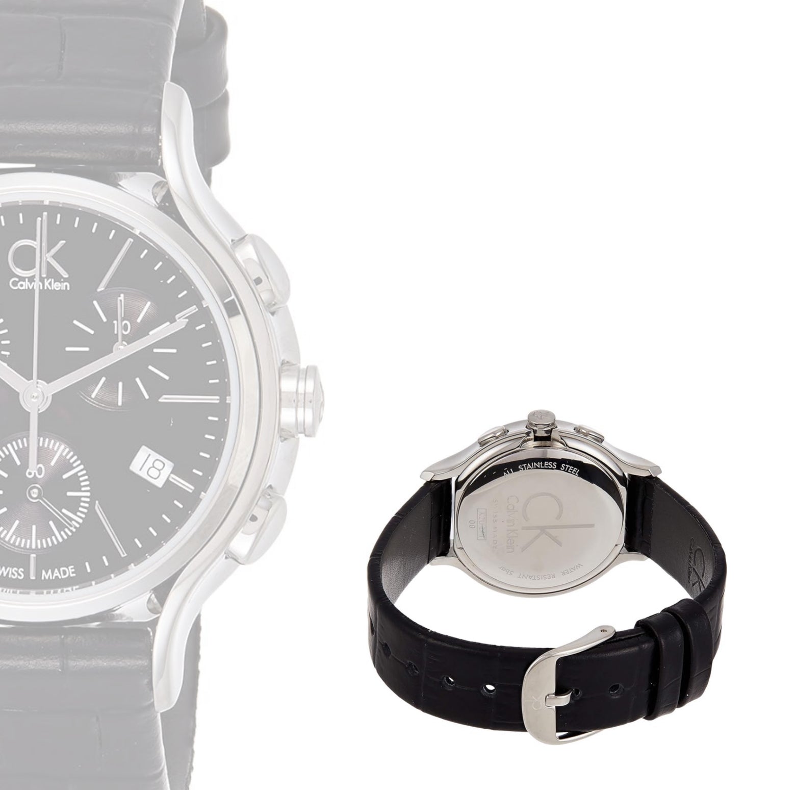 Calvin Klein Skirt Silver Chronograph Black Leather Ladies Watch K2U291C1