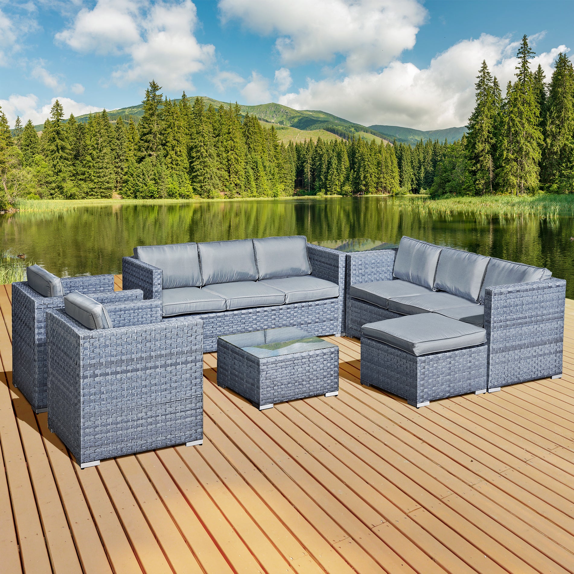 Oseasons Malta XS Rattan 9 Seat U-Shape Set in Ocean Grey