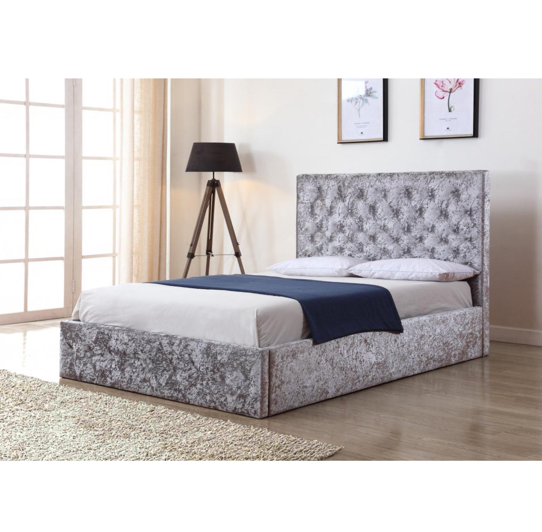 Yasmin Storage Crushed Velvet King Size Bed Silver