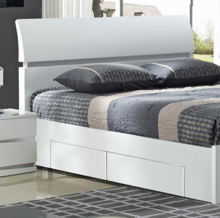 Widney White High Gloss Bed King Size with 4 Drawers