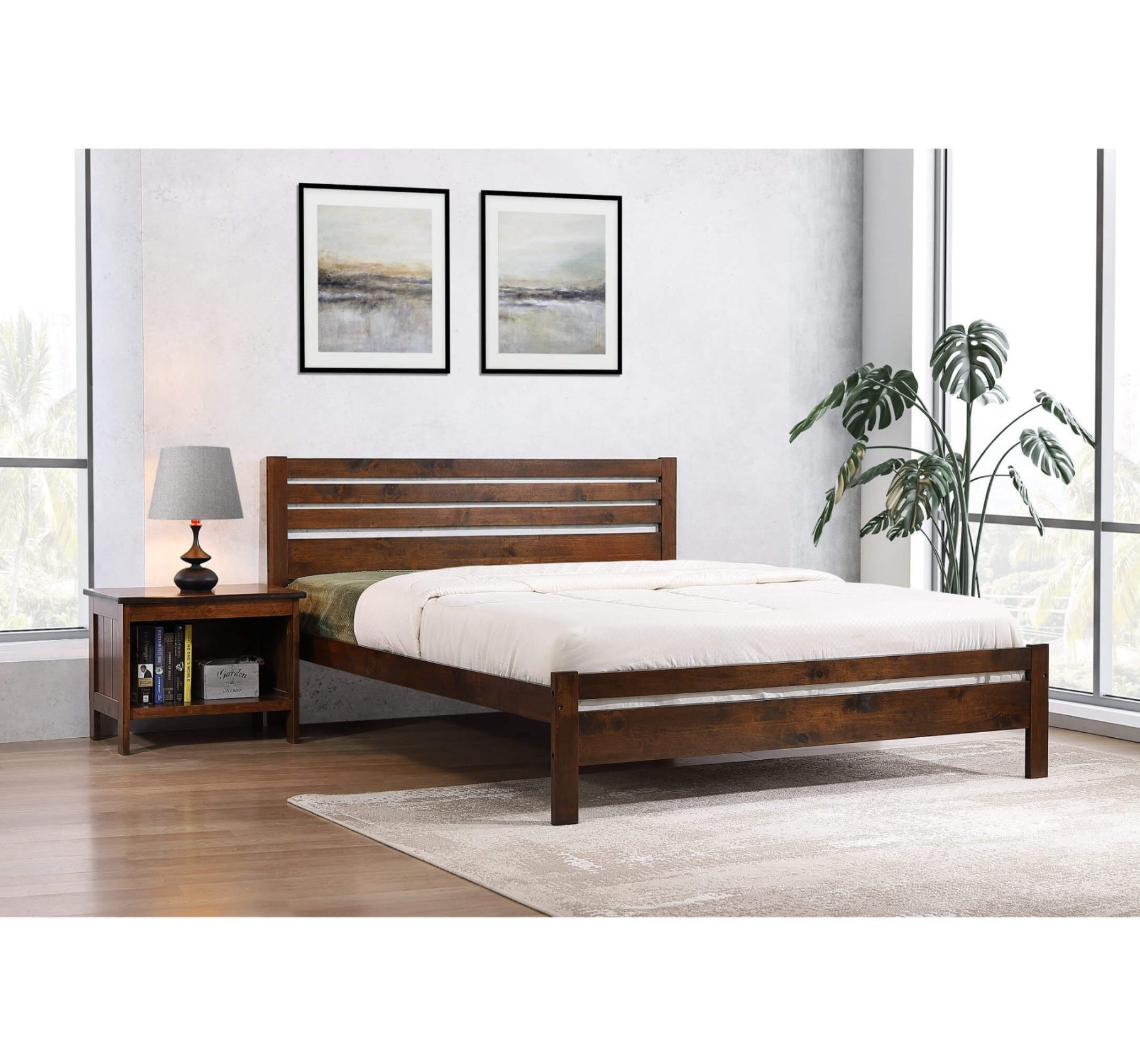 Astley Double Bed Solid Hardwood Antique Oak