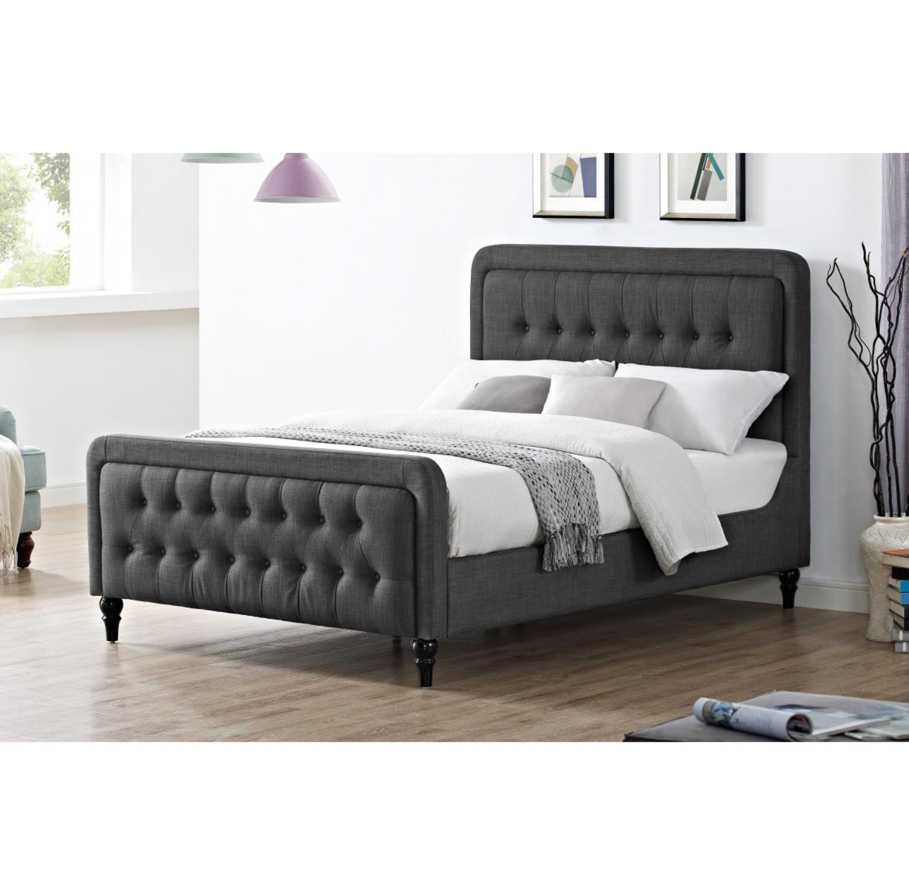 Tahiti Linen Fabric King Size Bed Grey