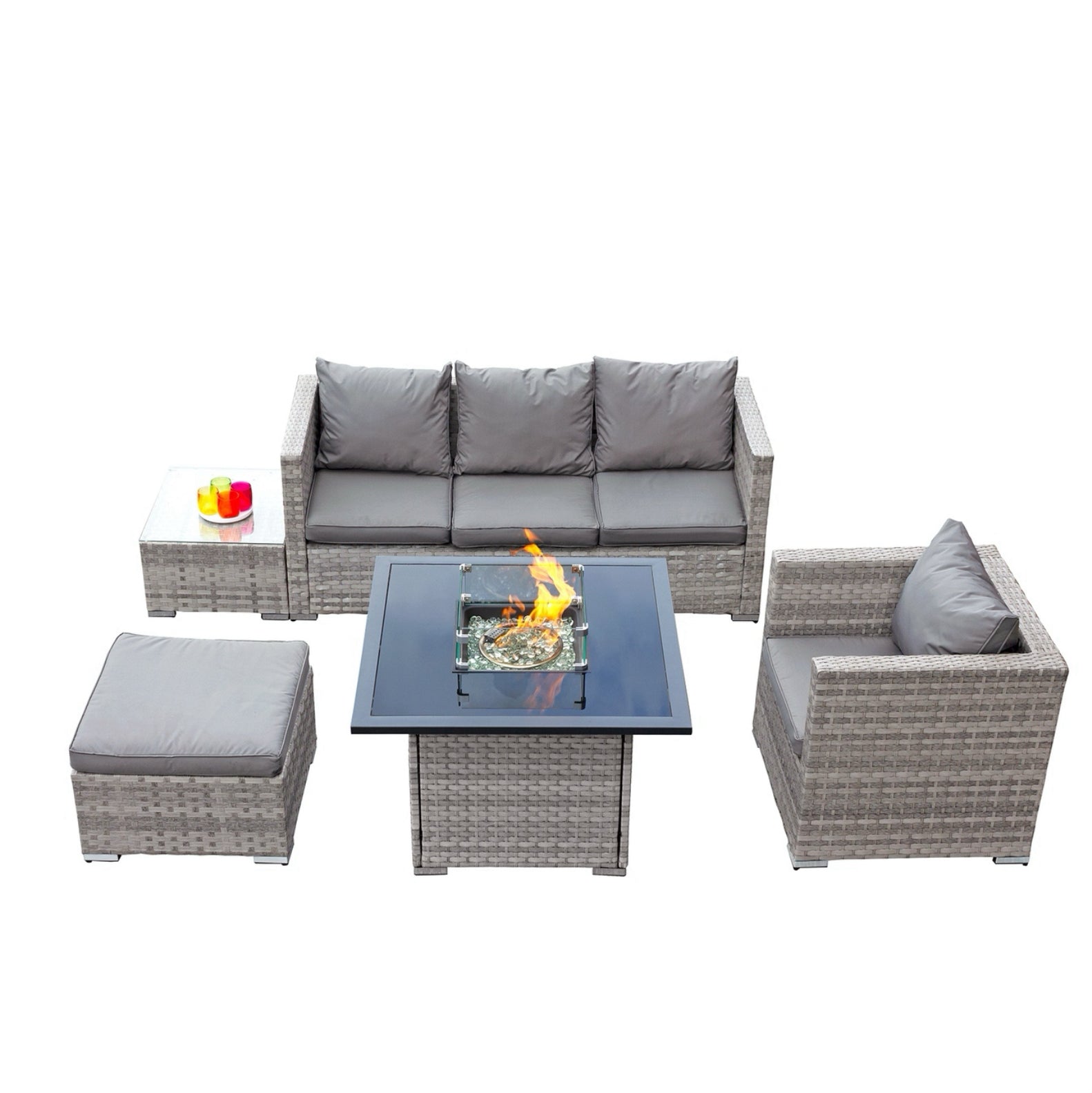 Oseasons Acorn Rattan 5 Seat Firepit Lounge Set in Dove Grey