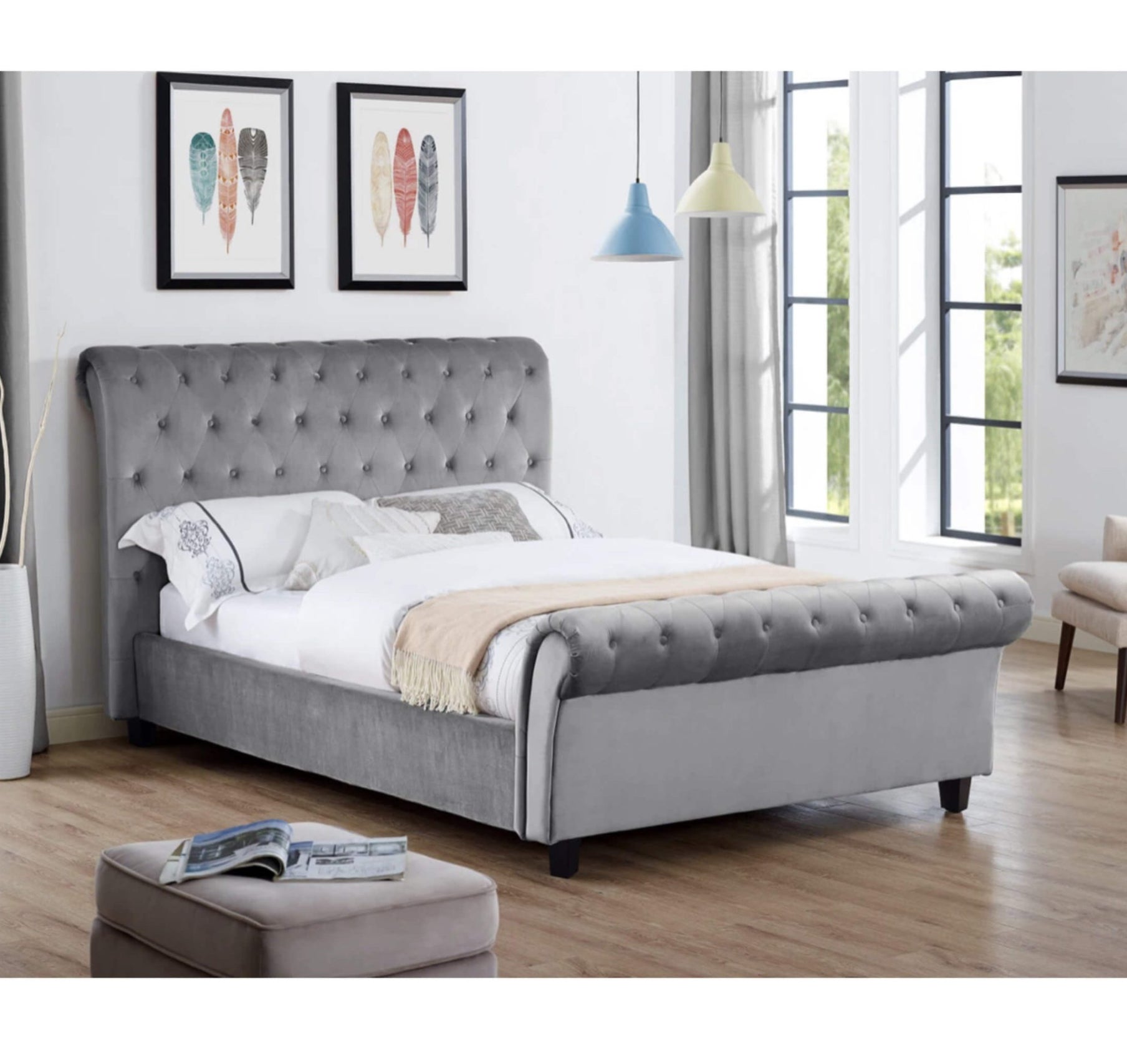 Casablanca (Serenity) Velvet King Size Bed Silver