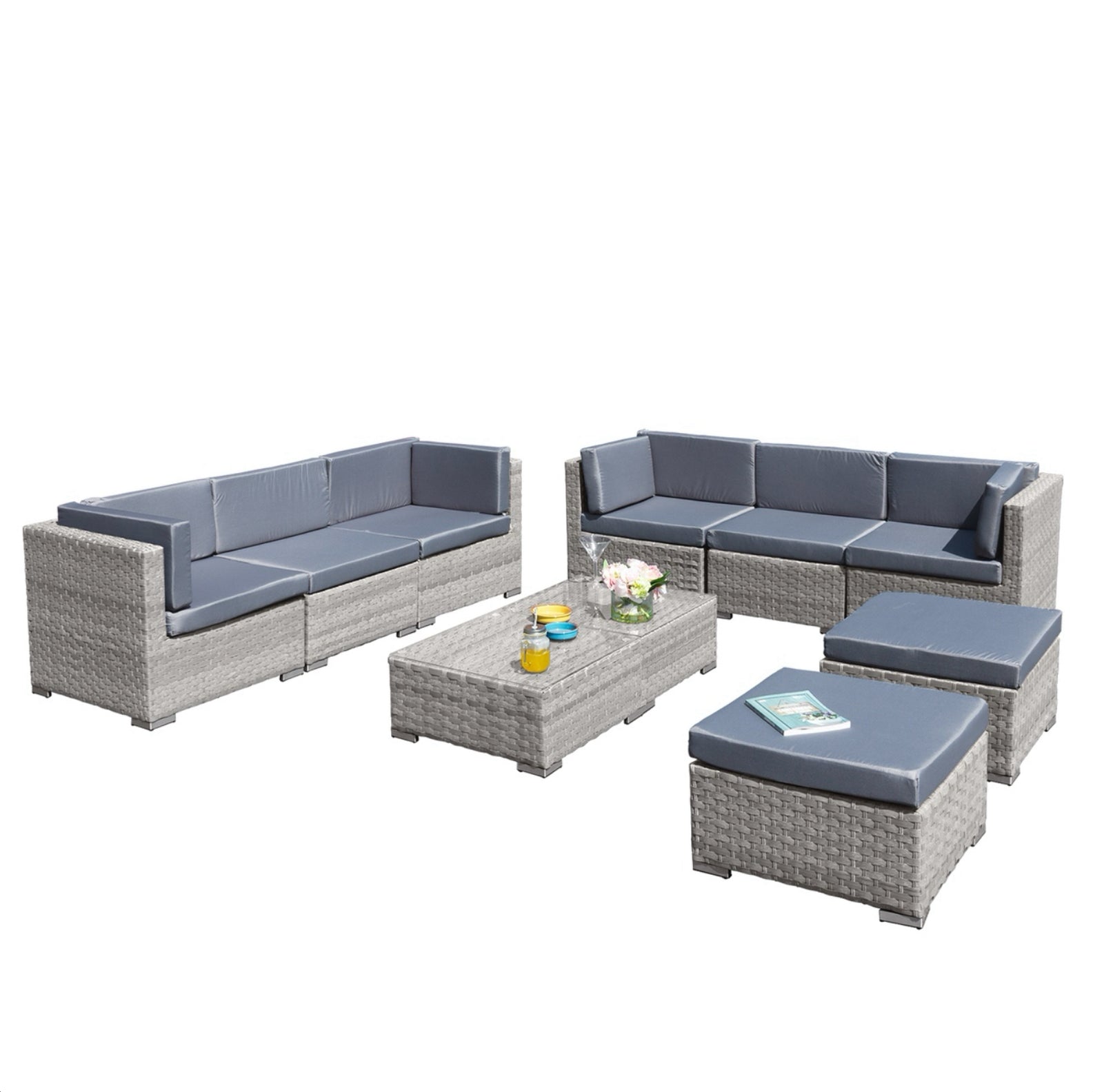 Oseasons Trinidad Deluxe Rattan 8 Seat Modular Sofa Set in Dove Grey