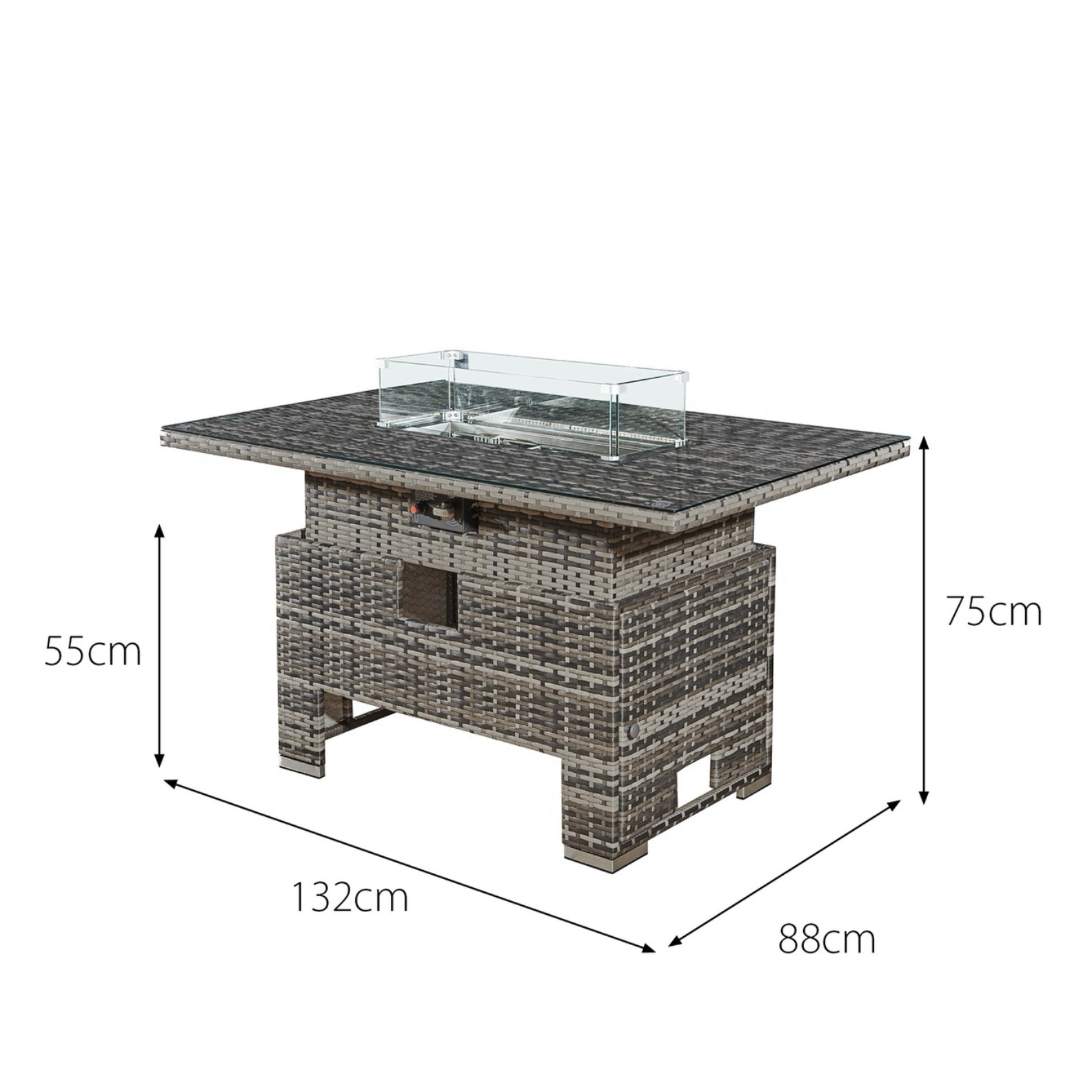 Oseasons Malta Rattan 8 Seat Rising Firepit Corner Set in Grey Walnut with 2 Footstools