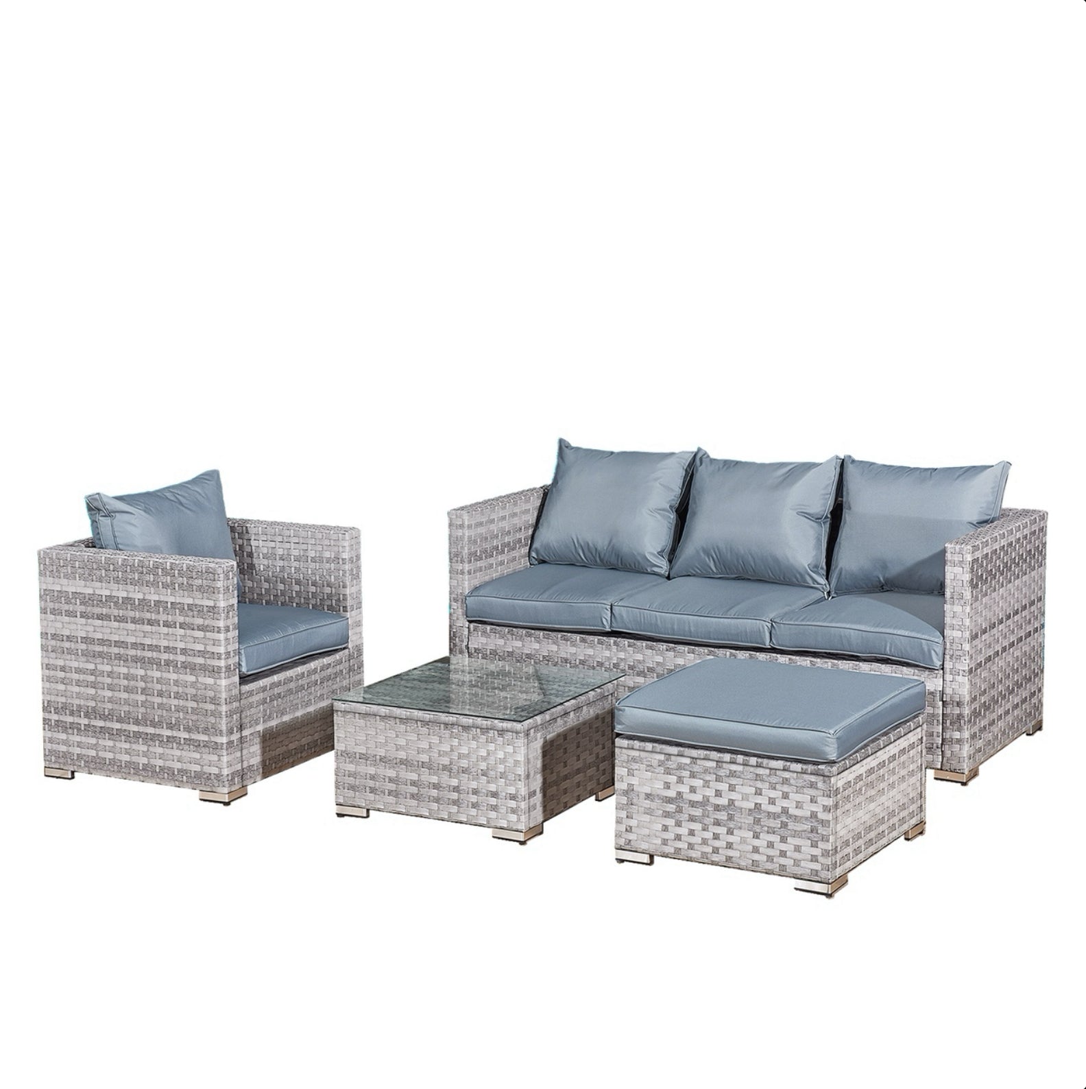 Oseasons Acorn Rattan 5 Seat Lounge Sofa Set in Dove Grey with Grey Cushions