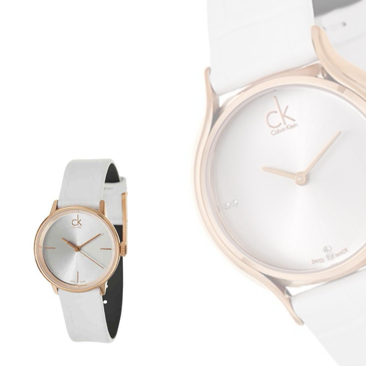 Calvin Klein Skirt Gold Quartz White Leather Ladies Watch K2U236KW