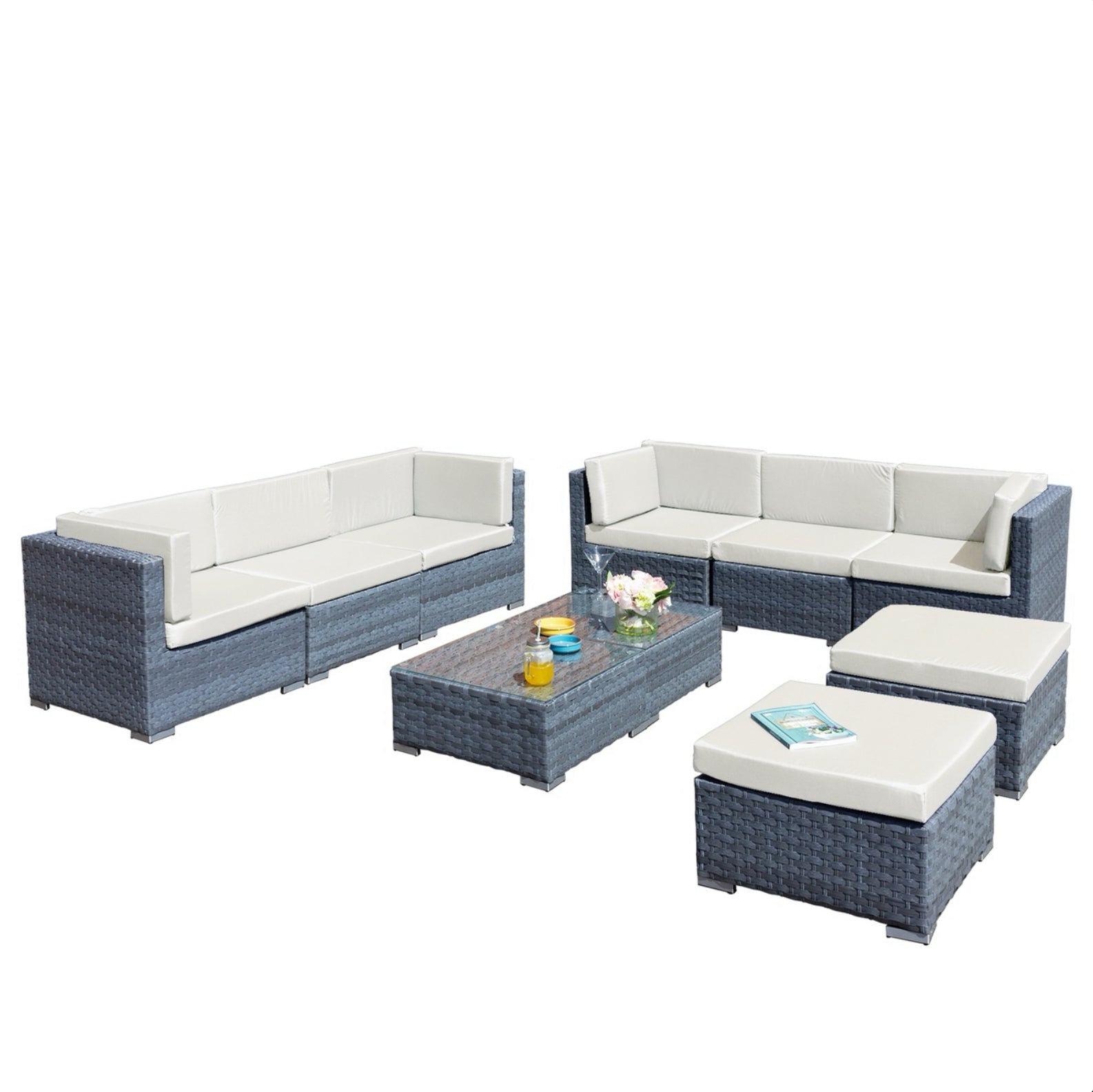 Oseasons Trinidad Deluxe Rattan 8 Seat Modular Sofa Set in Ocean Grey