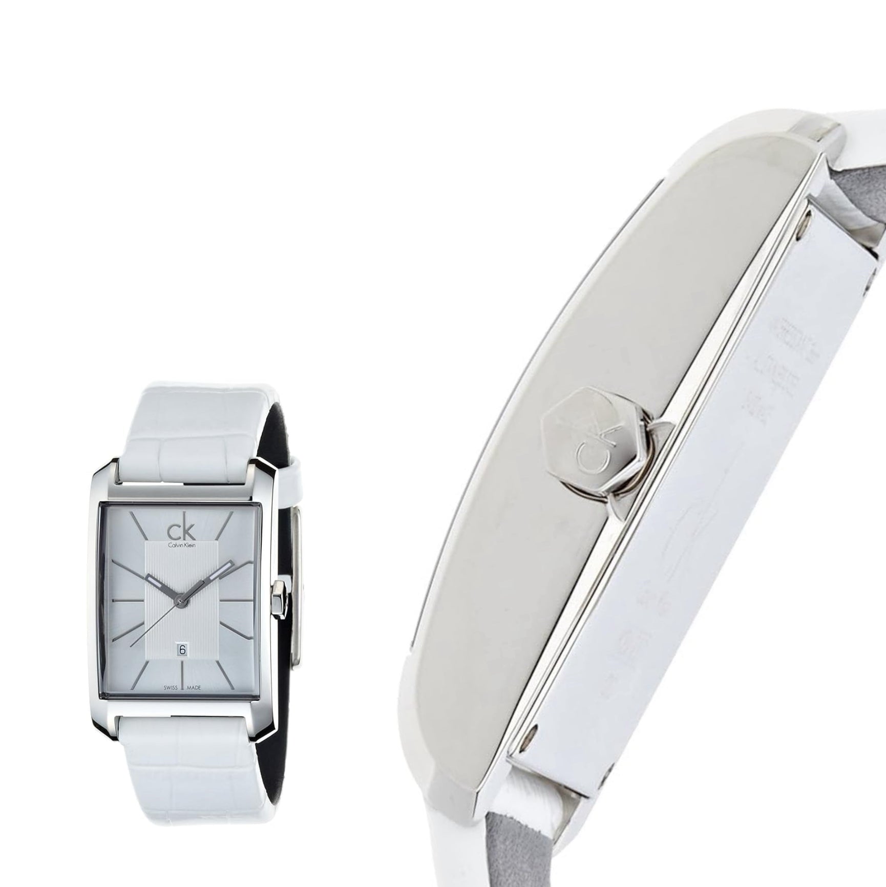 Calvin Klein Window Ladies White Leather Strap Watch K2M23120