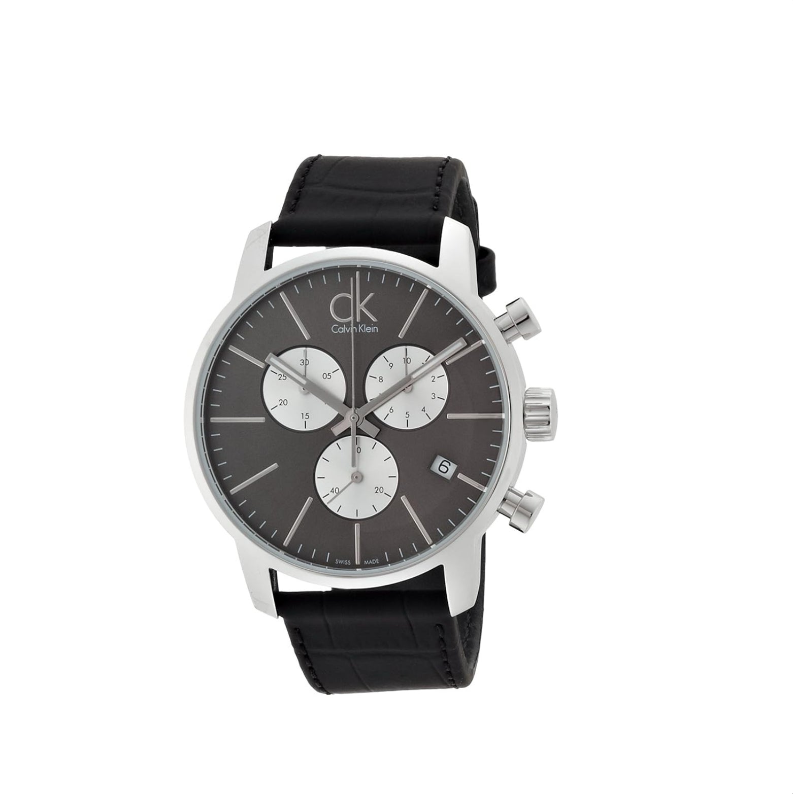 Calvin Klein The City Silver Black Dial Chronograph Men's Leather Watch K2G271CX