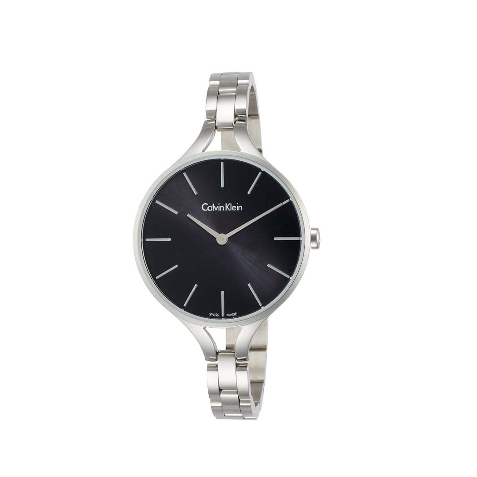 Calvin Klein Graphic Silver Black Dial Swiss Ladies Watch K7E23141