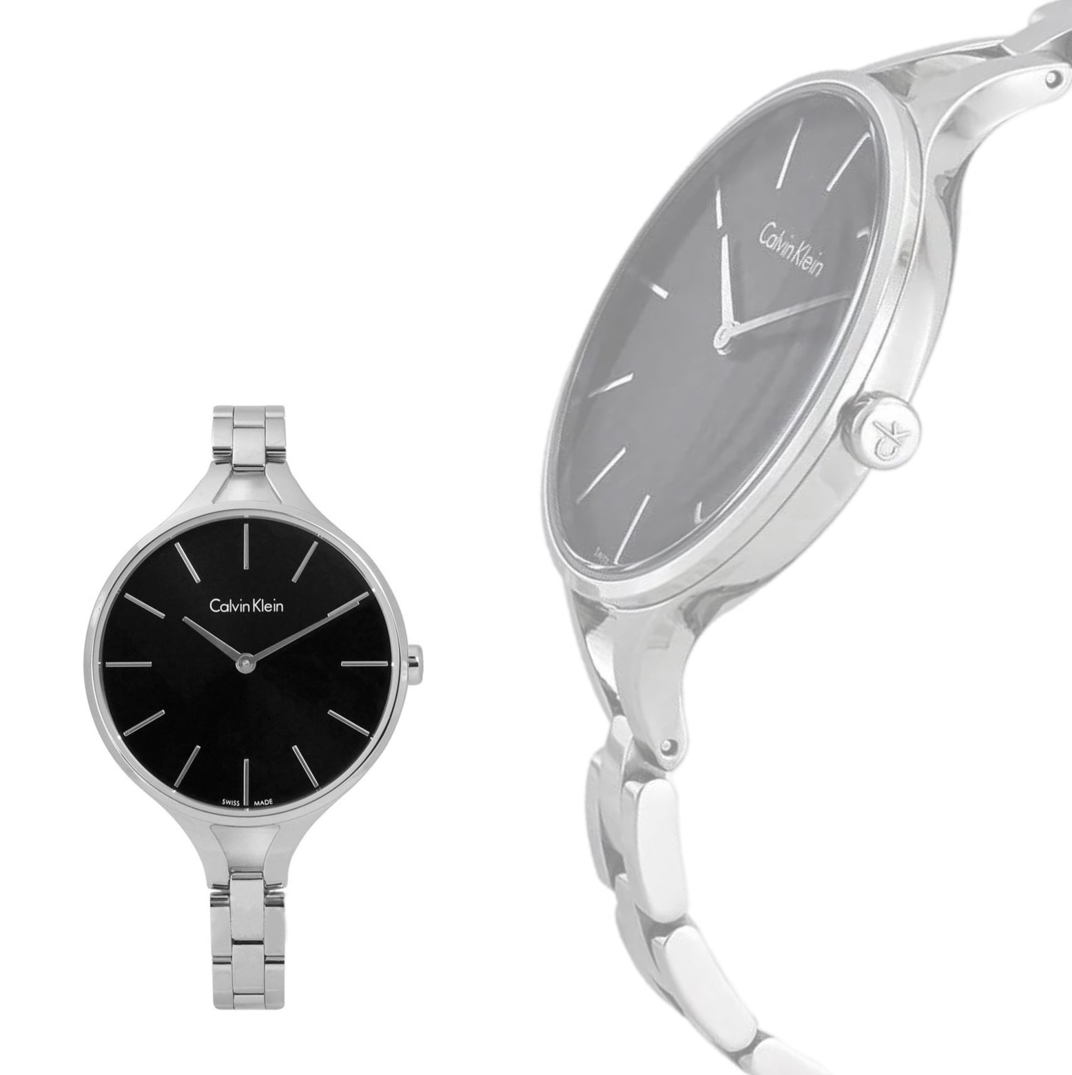 Calvin Klein Graphic Silver Black Dial Swiss Ladies Watch K7E23141