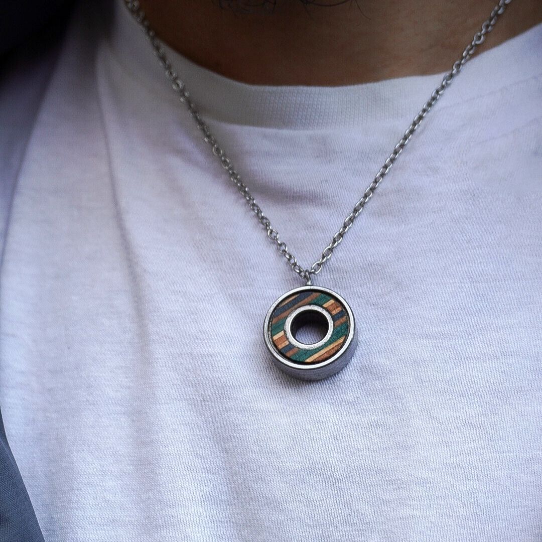 Upcycled Skateboard Bearing Pendant Necklace